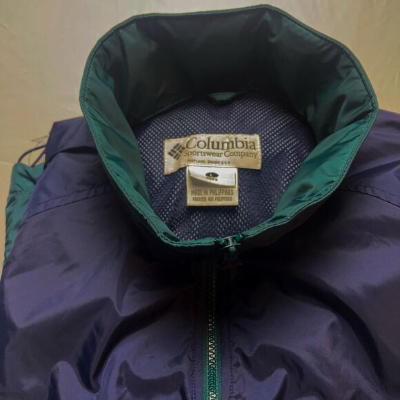 Columbia Men’s L Jacket Green Hidden Hood Vintage Purple 90s Y2K Windbreaker - Picture 14 of 14